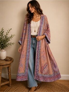 Raj Paisley Kimono Duster — Mauve & Lavender